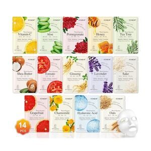 14 Pack Sheet Face Masks Skincare, Hydrating Suitable for Dry Skin, Spa Set